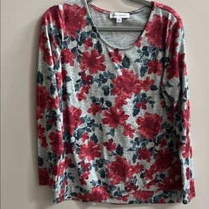 Floral Soft Long Sleeve Top- Red and Gray